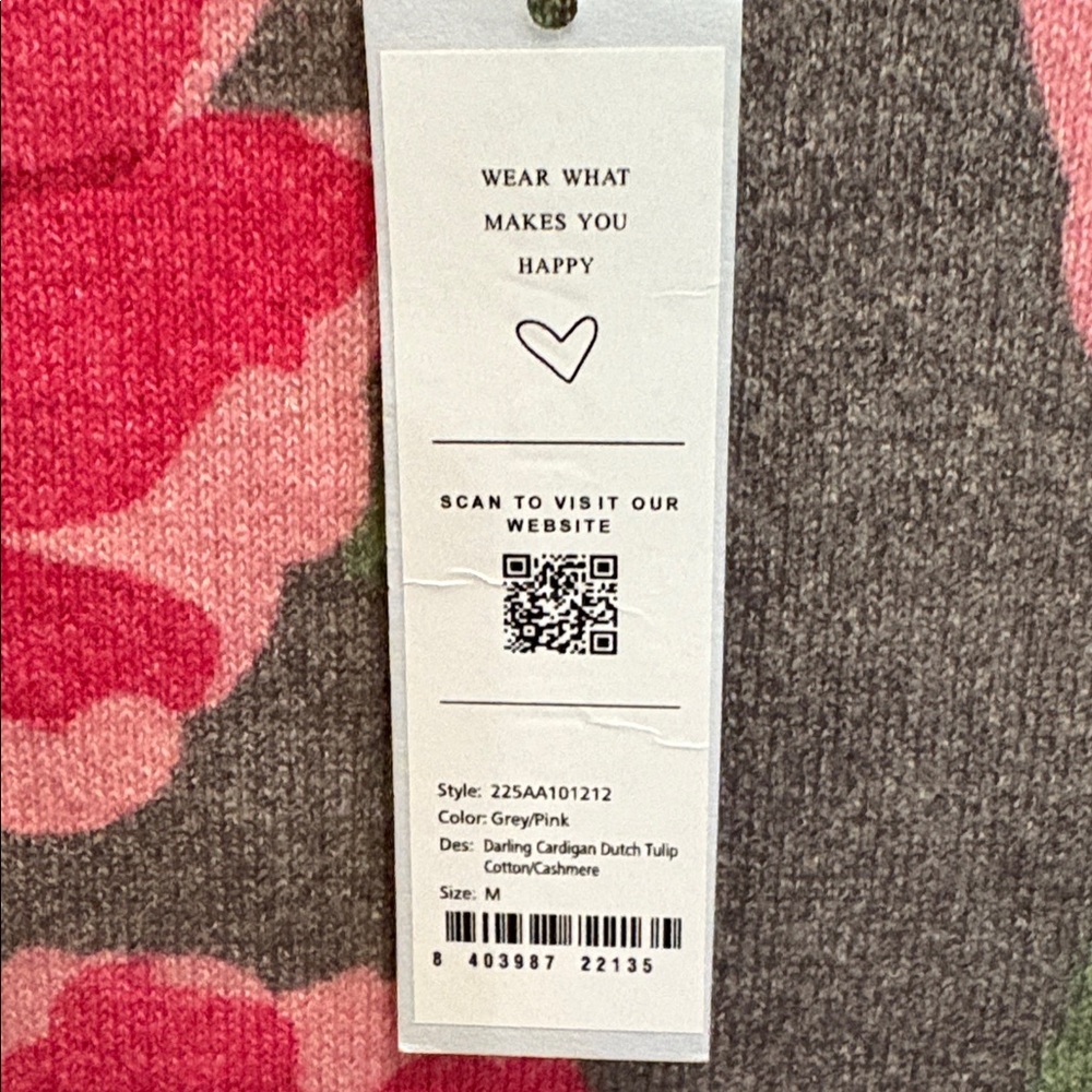 Frances Valentine Grey/Pink Darling Cardigan Dutch Tulip size M - Picture 4 of 6